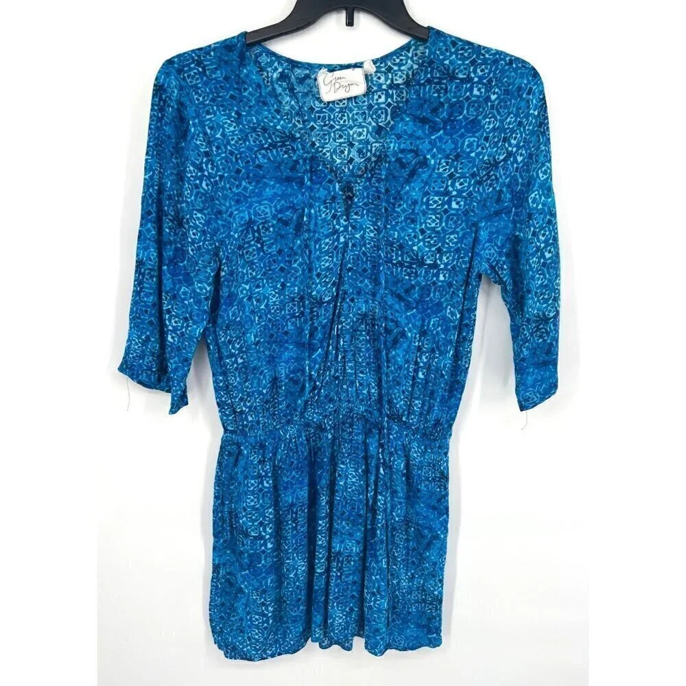 Green Dragon Womens Swimsuit Cover Dress Blue Size Medium Rayon Lace Up
